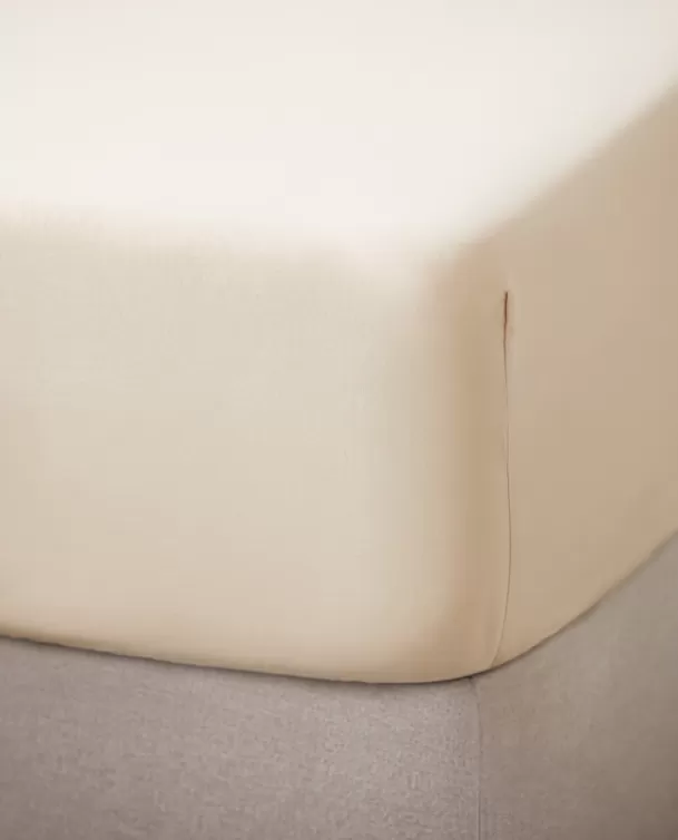 Bassols Sábana Bajera Sahara Beige Mate de Algodón Lavado Shop