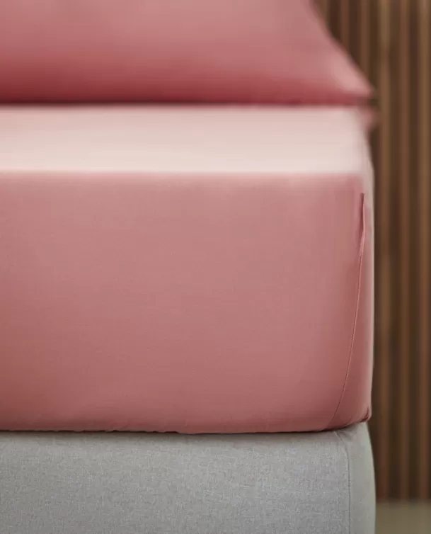 Bassols Sábana Bajera Sahara Rosa Mate de Algodón Lavado Outlet